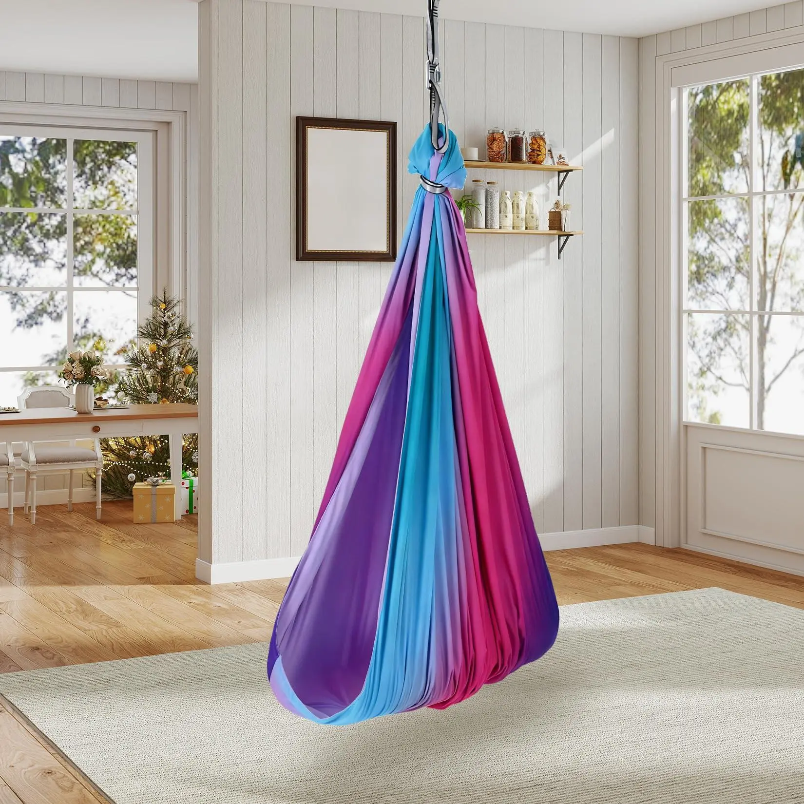 Dual-Layer Sensory Rocking Hammock Chair - Heavy Duty Hammock, 360° Swivel Calming Deep Pressure Therapy Swing for Kids, Indoor Outdoor Supports 300 LBS, Swivels 360°
