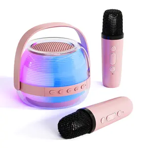 Ultimate Gift for Girls: Aesthetic Mini Karaoke Machine with 2 Wireless Microphones, Portable BT 5.0 Speaker with RGB Lights & Voice Changer, Best Holiday Gift for Kids & Adults