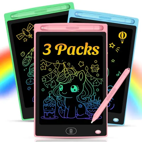 3pcs Plastic LCD Writing Tablets for Unisex Kids (Ages 3-8), Erasable Reusable Doodle Devices, Screen-Free Hands-On Learning Educational Toys, Travel-Ready Fun Perfect Cool Gifts