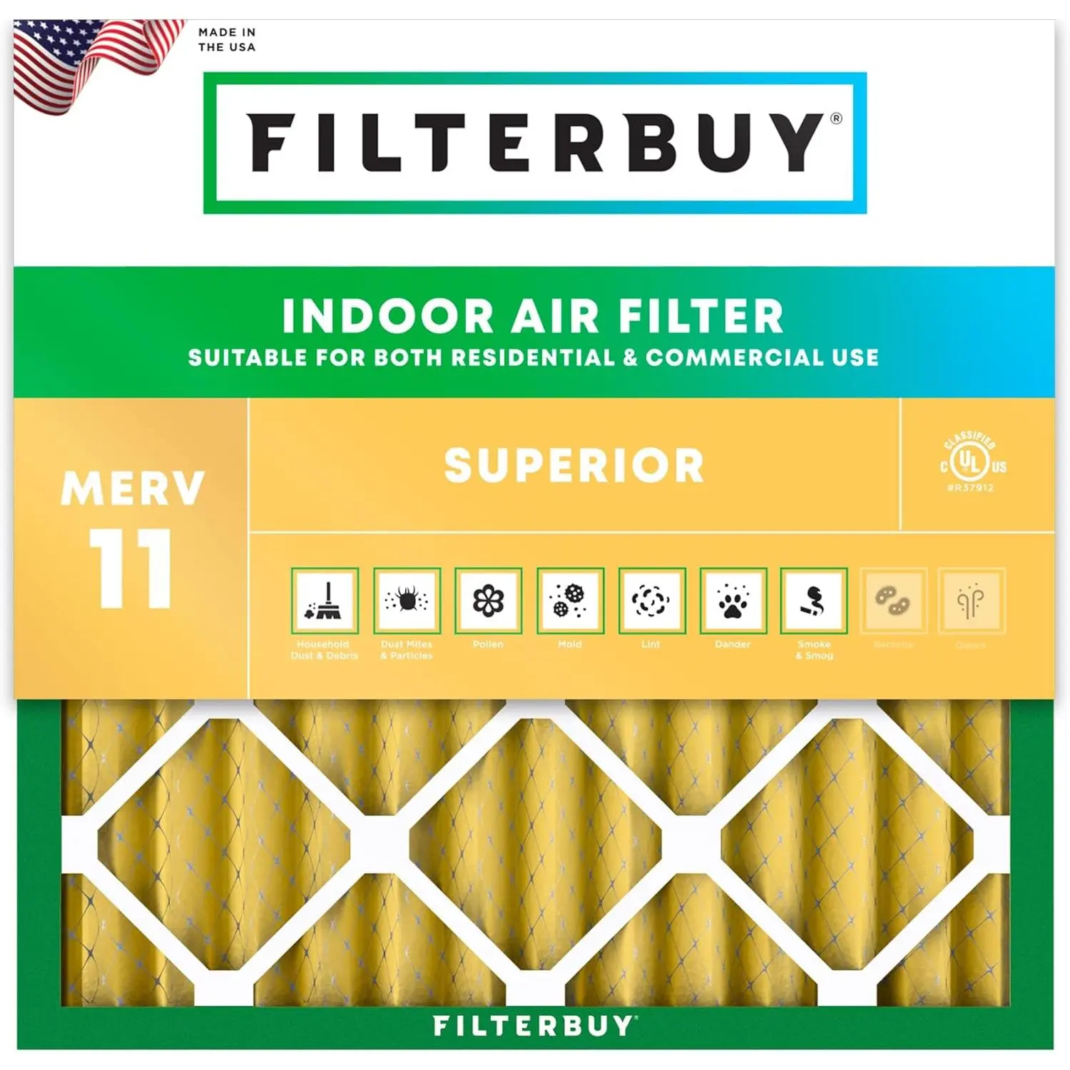 Filterbuy 15x15x2 Replacement Air Filter (1-Pack), Pleated MERV 11 Eco-Friendly Electrostatic Synthetic Media Allergen Trap HVAC AC Furnace Filter (Actual Size: 15.00x15.00x2.00 in)