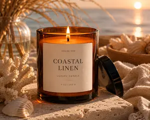 HOUSE1111 Coastal Linen Luxury Aroma Candle, Fresh-Scent Home Decoration Candle for Coastal Home Ambiance
