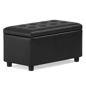 360 Stand Large Rectangle Upholstered Storage Ottoman Stool, 17.70x33.50x17.30 in, Dark Brown-Black Upholstery, Seats 2, Storage Lid, Transitional Indoor Furniture