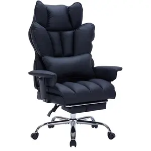 400lbs Big and Tall Office Chair with Foot Rest, Leather Executive Office Chair, High Back Gaming Chair for Adults, Ergonomic Computer Desk Chair with Lumbar Support, Wide Seat, Black