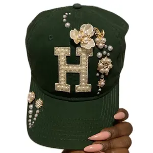 House of Chapeau XL Pearled Out Dad Cap - Size 8, Made to Order, Unique Design with Gold Lettering and Pearls