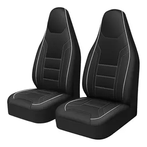 AUTOYOUTH 2-Piece PU Leather Car Front Seat Covers, Black Sport Design, Waterproof High Back Seat Protectors, Easy to Clean, Universal Fit for Cars and SUVs, Airbag Compatible, Car Accessories