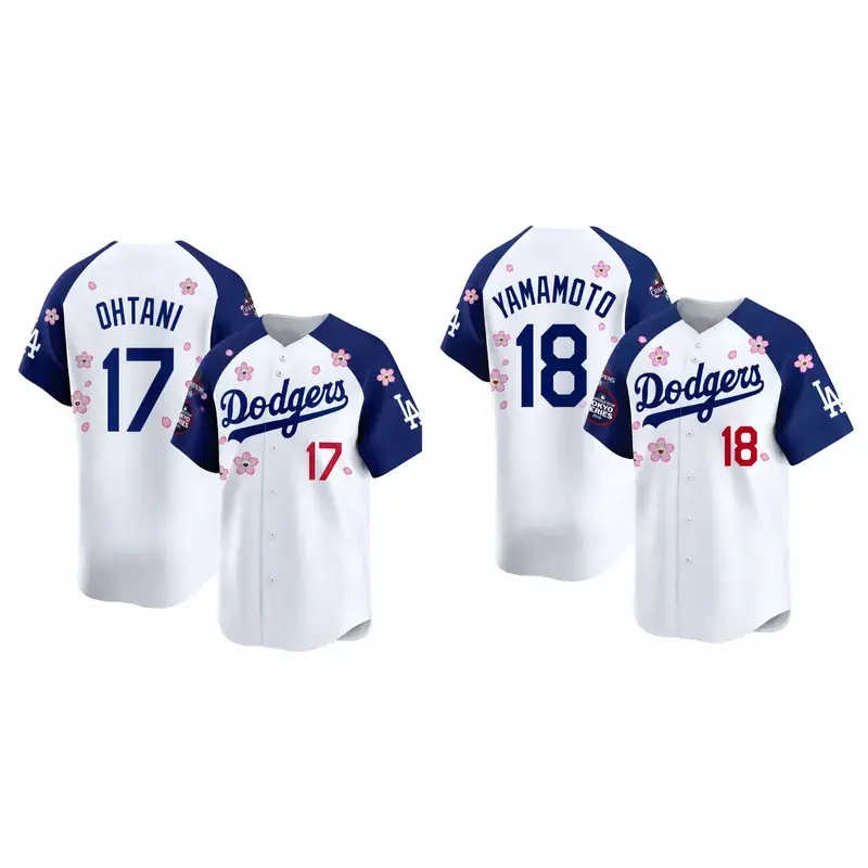 Shohei Ohtani #17 Dodgers Cherry Blossom Jersey – White Blue Baseball Fan Shirt, Lightweight Button Down MLB Style Jersey, Trendy Game Day Sportswear for Men & Women, Casual Streetwear Gift