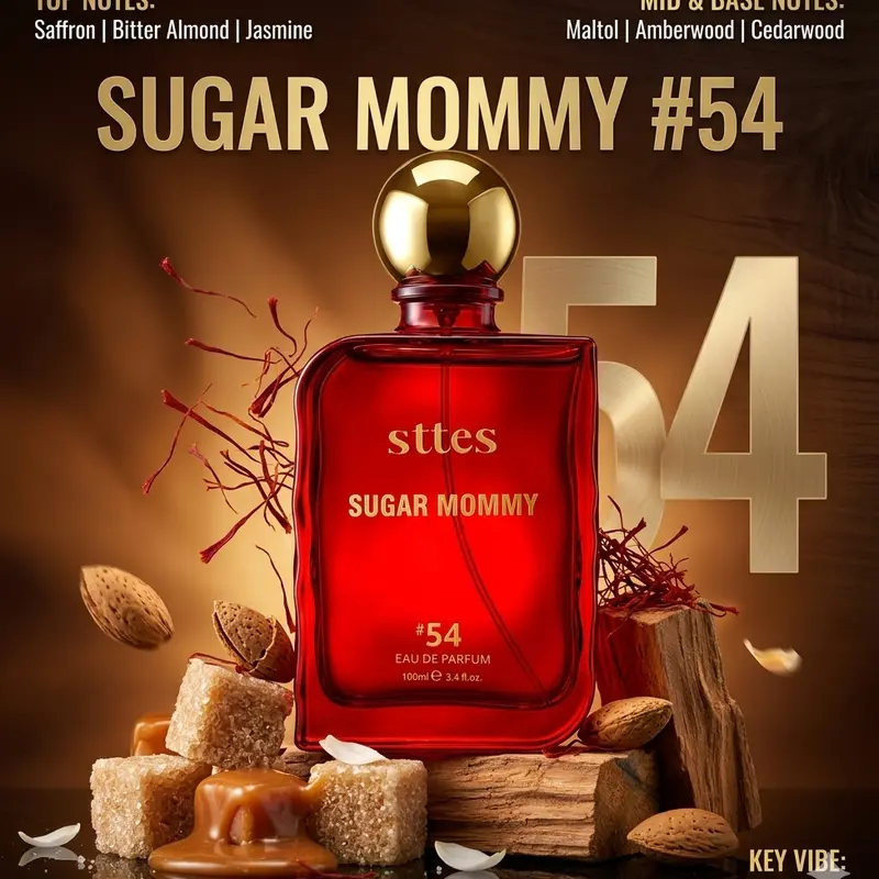 Sttes Sugar Mommy #54 Women's Eau de Parfum (Edp) - 3.4 Fl Oz/100ml Sweet Gourmand Perfume for Women with Saffron, Bitter Almond, Jasmine, Amberwood Musk - Long-Lasting Unisex Fragrance, Ideal Back to School Gift