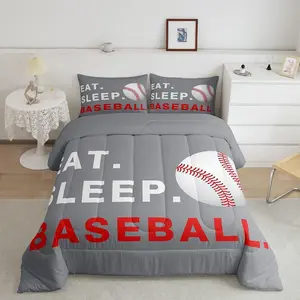 Baseball Super Soft Designer Comforter Set,Queen Size Ball Sports Luxury Bedding Set,Soft Baseball Games Lover Comforter,Gray Duvet Set
