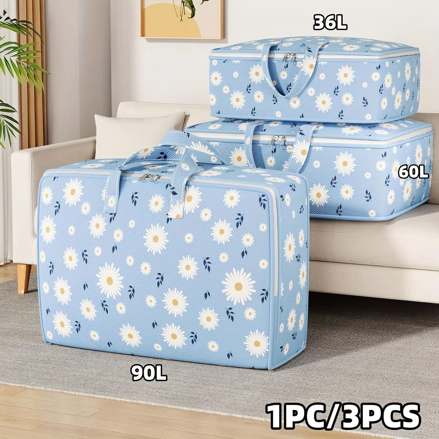 1pc/3pcs Large-Capacity Storage Bags with Zippers, Foldable And Portable. Ideal for Organizing Household Items, Suitable for Storing Quilts, Bed Sheets, Clothes, And Daily Essentials. Quilt Storage Bag, Clothing Storage Bag, Daily Storage Bag