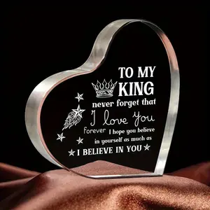 To My King Acrylic Keepsake Heart-Shaped Unique Birthday Anniversary Valentines Day Gift for Him Special Message Engraved