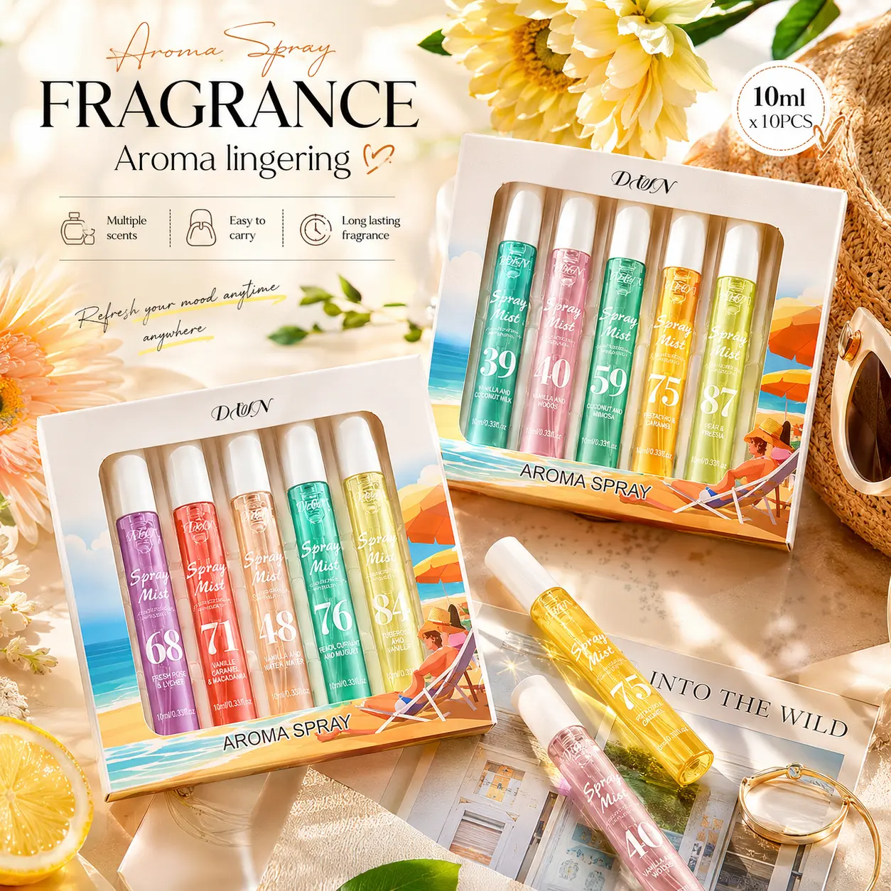 Limited Edition Brazilian Perfume Mist Set - 10 Floral & FruityFragrance Sprays, Travel-Size Body Mists for Summer, Home,Office & On-the-Go