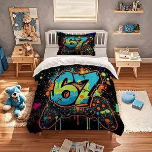 Creative Design Bedding Set for Boys & Young Adults, Ideal Gift for Kids' Room Decor, Includes Sheet & Pillowcases (2/3 Piece) Bedsheet Sets Bedding Supplies