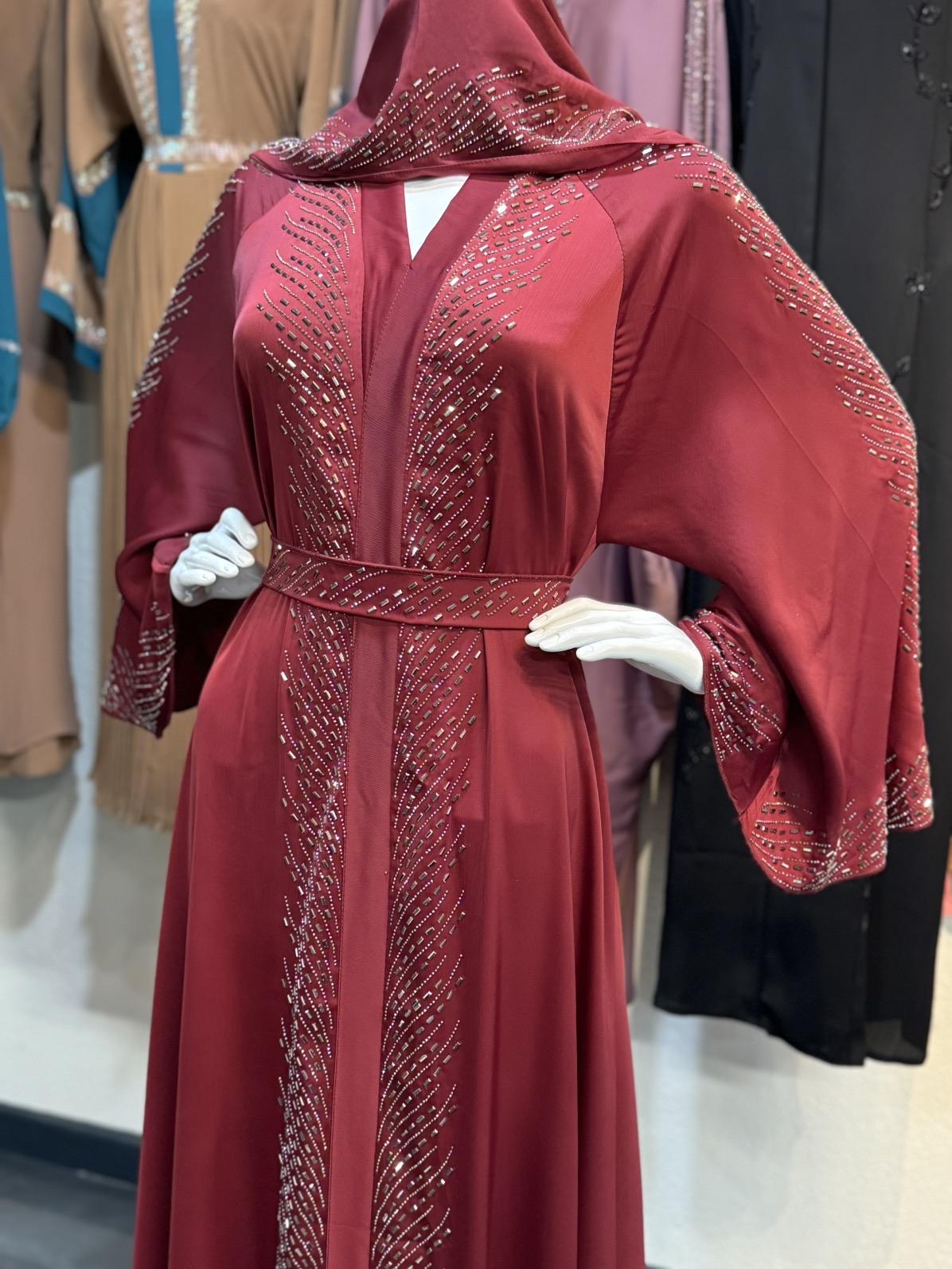 Dubai Abaya, Navy Blue, Long Sleeves, Waist Tie, Long Skirt, Suitable for All Occasions