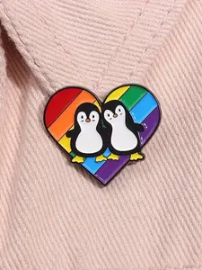 Rainbow Heart Animal Penguin Design Brooch, Cute Penguin Brooch, Fashion Accessories for Women & Men, Trendy All-match & Exquisite Brooch for Birthday Gift