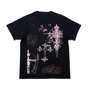Gothic Cross Script T-Shirt, Y2K Grunge Aesthetic Cyber Graphic Shirt, Vintage Dark Streetwear Tee, Crew Neck, Short Sleeve, Cotton, Gift for Aesthetic Him Her, Men Womenswear Top