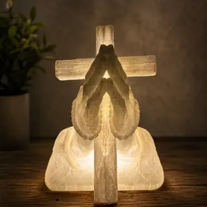 Illuminated Prayer Hands Cross Sculpture with LED Light – Christian Decor, 5.5 Inches Tall Religious Ornaments