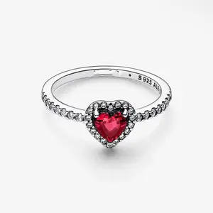 925 Sterling Silver Heart Ruby Red Cubic Zirconia Ring – Solid S925 Fine Jewelry