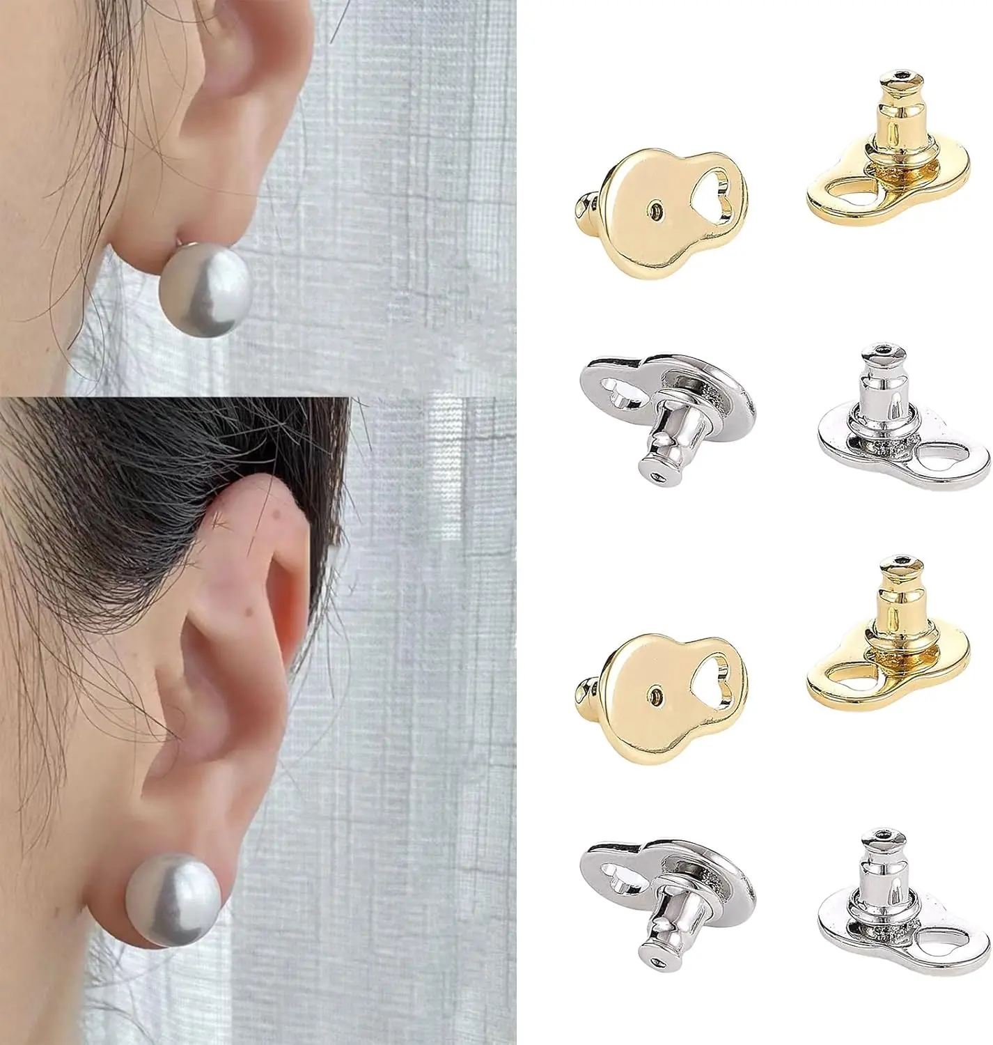 2 pairs / 1 pair Gold Plated Lobe Lifters for Heavy Earrings for Women - Earring Backs for Droopy Ears Comfortable Earring Backings for Studs Trendy Fashion Jewelry Accessories Big Earrings Lifter Backings for Torn or Stretched Ear Lobes Studs Secure