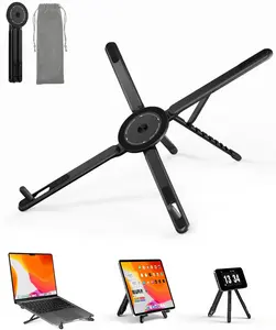 Adjustable 3-in-1 Aluminum Magnetic Folding Laptop & Mobile Phone Stand - 8-Level Height Adjustable Portable Desktop Riser (Office Furniture)
