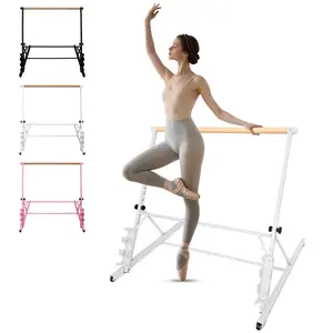 White Pink Black Solid Wood Ballet Barre Adjustable 31.5-39.5 Inches for Dance Practice with Wheel Design and Four Height Levels
