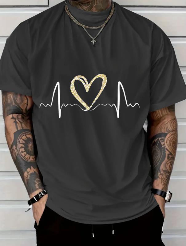 Black T-Shirt with Glitter Heartbeat Design for Valentine's Day