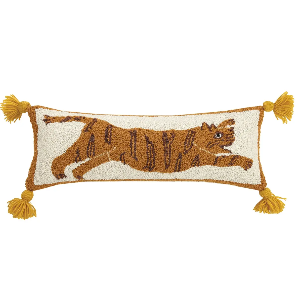 Peking Handicraft 30JBL08C22OB 8 x 22 in. Tiger with Tassels Hook Pillow