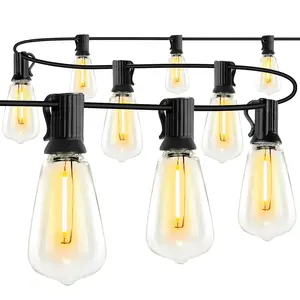 SEURON Waterproof Connectable Outdoor String Lights 50FT ST38 Decorative Pathway Lights with 25 Shatterproof Bulbs E26 Sockets Commercial Grade for Outside Durable Plastic Warm White 2700K