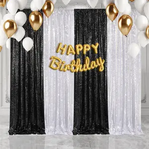 Silver and  Black matching Backdrop Curtains 4 Pieces 2FTx8FT Sequin Backdrop Decor for Party Wedding Christmas Background