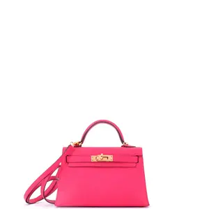 Pre-owned HERMÈS Leather Top Handle Bags Hermes Kelly Mini II Bag Rose Extreme Epsom with Gold Hardware 20 by Rebag