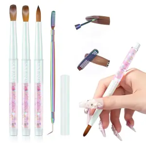 SAVILAND Kolinsky Acrylic Nail Brush Set: Size 6/10/14 Professional Acrylic Brush with Cleaner Tool Nail Brushes for Acrylics Application Nails Extension 3D Nails art Salon Home DIY