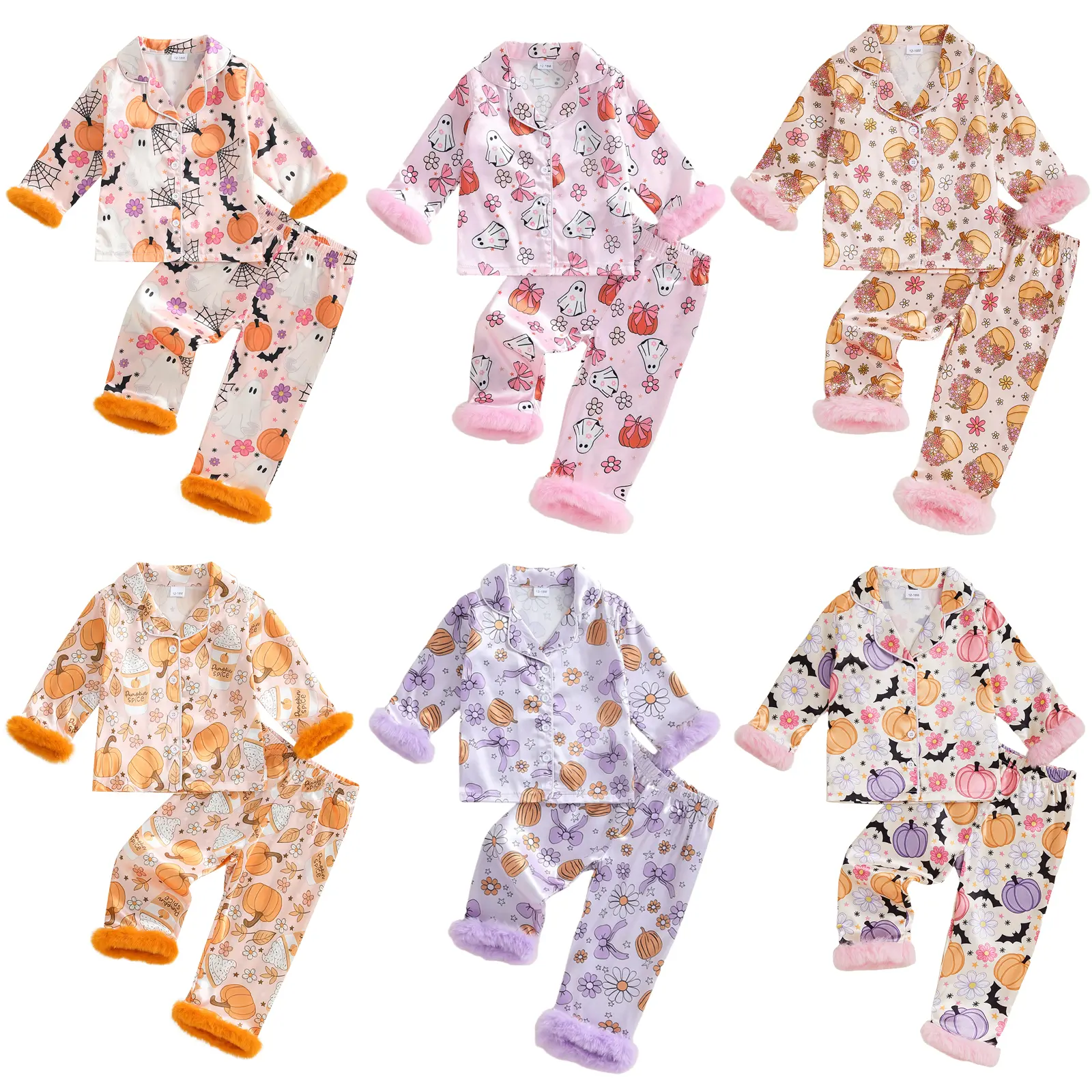 REDWOON Toddler Baby Girls Halloween Satin Silk Pajamas Button Down 2 Piece Pajama Set Big Kids Teen Girls Pjs Nightgown Outfits