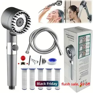 A 9-piece set of filter shower heads and hoses, featuring adjustable 3-level spray, wall-mounted rain shower head, handheld combination, high-pressure rain shower head, with 59-inch hose, leak-proof design with bracket/hose, height/angle adjustment