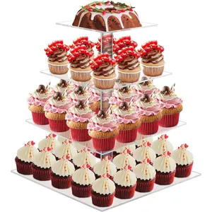 Cupcake Stand, 4 Tier Cupcake Stands for 52 Cupcakes, Square  Dessert Table Display, Clear Cupcake Tower Holder Display for Birthday, Wedding,  Shower, Party