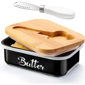 Butter Dish with Lid for Countertop, Metal Butter Keeper with Stainless Steel Multipurpose Butter Knife, Large Butter Container with Double High-quality Silicone Good Kitchen Gift Black