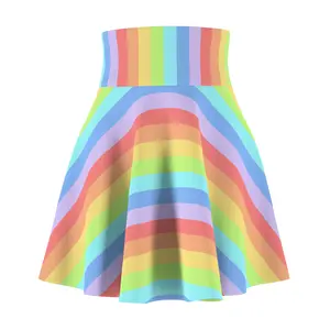 Pastel Rainbow Striped Skirt - Cute Pride Month Rainbow Flared Skirt - Rainbow LGBTQIA Flag Adorable Pastels Goth Skirt Low Waisted