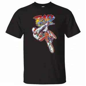 [Vintage Charm] Men's Retro BMX Pattern T-Shirt - 'RAD' Design, Pure Cotton, Crew Neck, Short Sleeve, Black Colorful Print, Sizes S-3XL, Lightweight and Breathable, Suitable for All Seasons, Four Seasons Clothing | Vintage BMX Shirt | Breathable Material