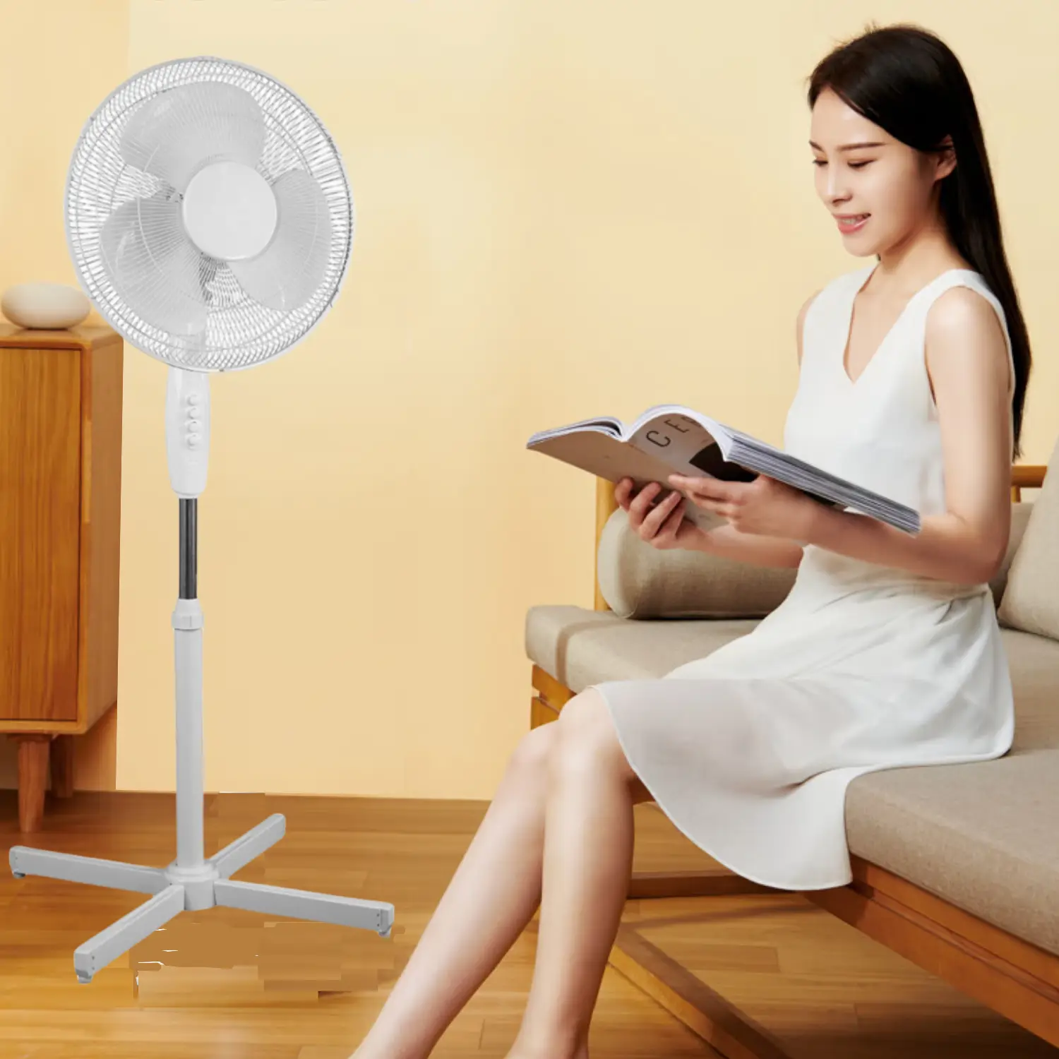 NW6Lbs 16 Inch Fan 3-Speed 90° Oscillation Adjustable Height Fan Portable Standing Floor Fan for living room, bedroom, kitchen, and home office