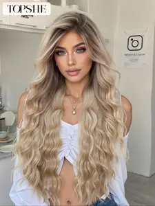 13*6 Ombre Lace Frontal Wig, Ombre Long Wavy Hair, High Temperature Resistant Synthetic Hair for Festivals & Daily Wear, Perfect for Halloween & Valentine's Day, Glueless Synthetic Wig