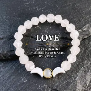 Father's Day Sale Rose Quartz Faceted Bracelet with White Moon Stones & Cat’s Eye Accent, 14K Gold-Plated Crystal Bracelet, Thoughtful Gift for Mom, Nurse, Teacher