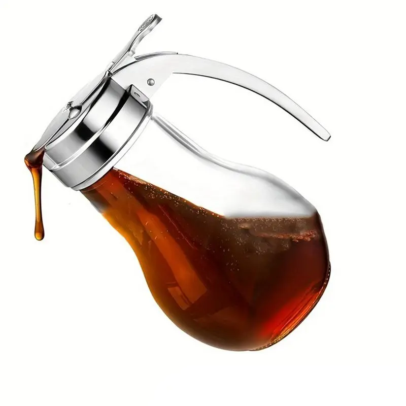 Syrup Dispenser, No Drip Glass Syrup Bottle for Maple Syrup, Honey Dispenser, Dishwasher Safe Glass Syrup Container