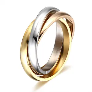 Personalized Triple Interlocked Engagement Ring for Men Women Stainless Steel Classic 3 Rounds Ring Sets Custom Three-in-one Ring Love Gift