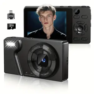 Digital Camera with Dual Lens, Auto Focus 64mp 4K Video, Compact Portable Design, Ideal for Beginners, Includes 32GB Card & Battery