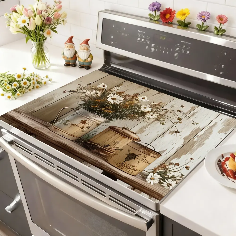 Soft Electronic Stove Panel Protector Pad, Wood Grain Flower Design, Scratch Resistant, Easy to Clean, Multi-Purpose Kitchen Cover, Microwave Cover, Kitchen Accessories