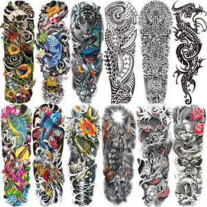 Halloween Temporary Tattoo for Men and Women,12sheets (L19“xW7”) Full Sleeve Tattoos Stickers for Teens, Colorful Fake Tattoos Demon