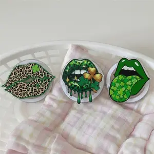 St. Patrick’s Day Phone Grip for Black Girl, Green Melanin Lips & Lucky Clover Kindle Grip, Cute Shamrock Aesthetic Anti Drop Socket