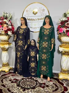 Muslim Eid Nikah Party Kaftan Adult Elegant Sumptuous Material with Belt & Chiffon Scarf Complete Look Women's Luma