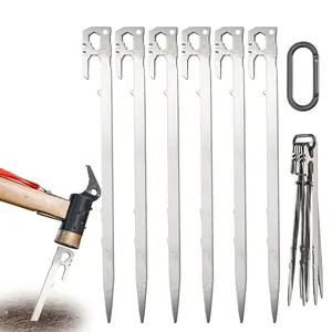 Camping Tent Stakes 6-Piece Set, Easy to Install Stainless Steel 28cm Garden Ground Pegs, Beach Umbrella Pole, Hammock Trampoline Accessories