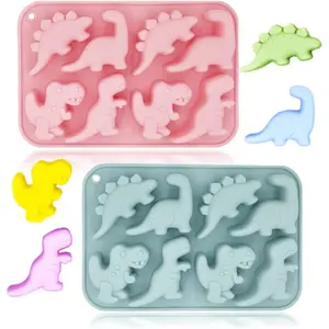 2 Pcs Cute Dinosaur Silicone Molds 3D Dinosaur Themed Baking Mould Tray DIY Baking Tool for Chocolate Cake Dessert Candy Mousse Pastry Handmade Soap Cupcake Topper