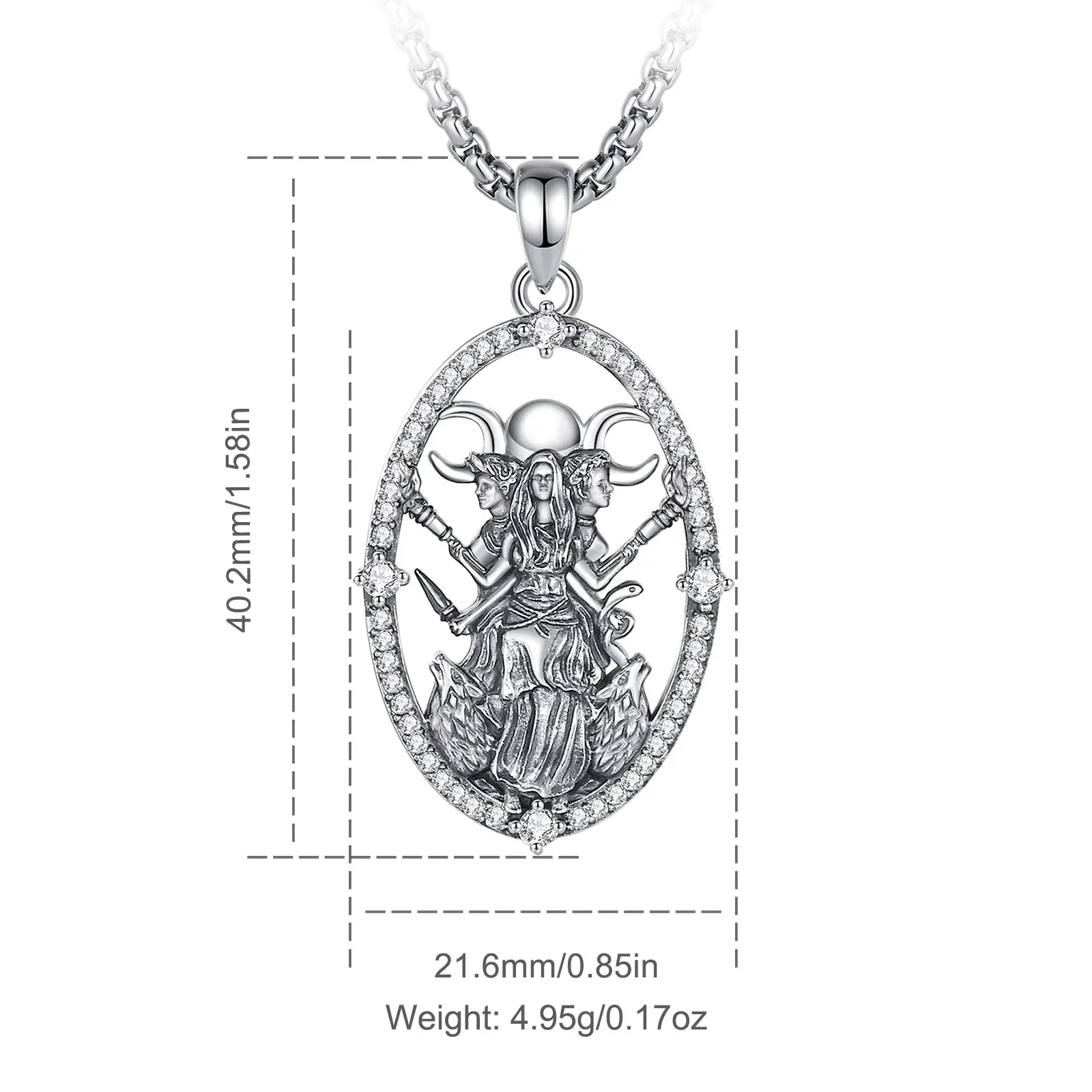 Oval CZ Triple Moon Goddess 