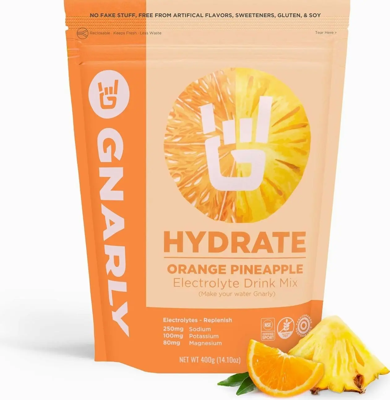 Gnarly Nutrition Hydrate Electrolyte Powder – Orange Pineapple Exercise Hydration Drink Mix – NSF Sport Certified – Electrolyte Solution, Performance & Recovery – Orange Pineapple, 14.10 oz